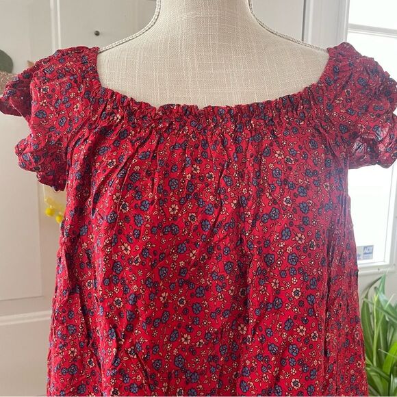 Anna-Kaci California Rustic Red Double Textured Tiered Floral Women'Dress, Sz S - Picture 8 of 11